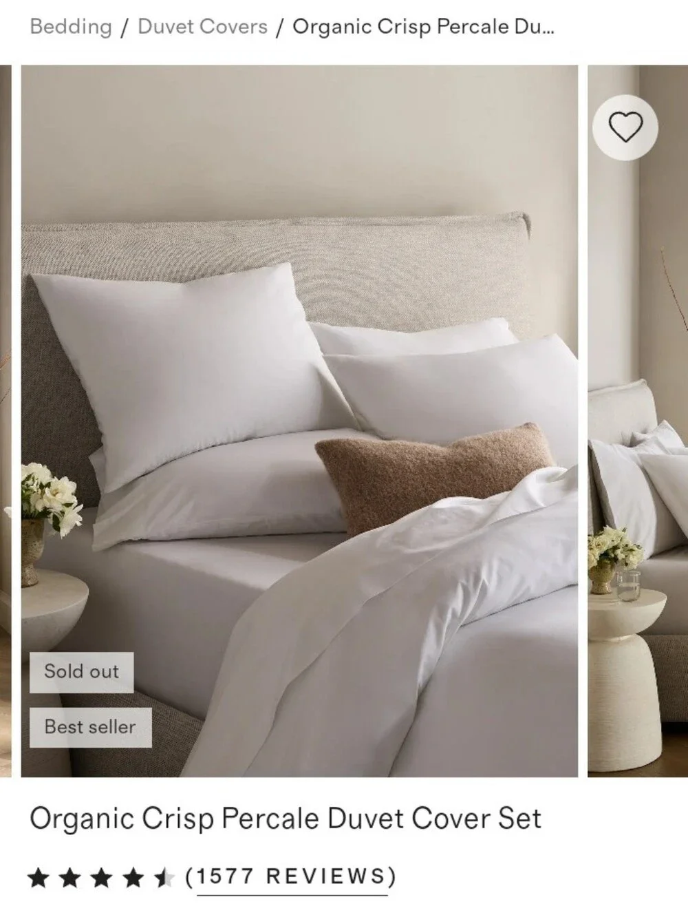 Quince White Organic Cotton Percale Duvet Cover EUC